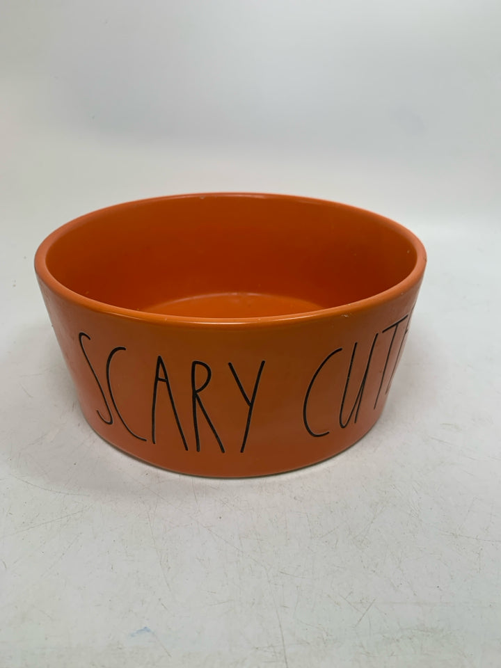 ORANGE RAE DUNN SCARY CUTE LARGE DOG BOWL/ 3.