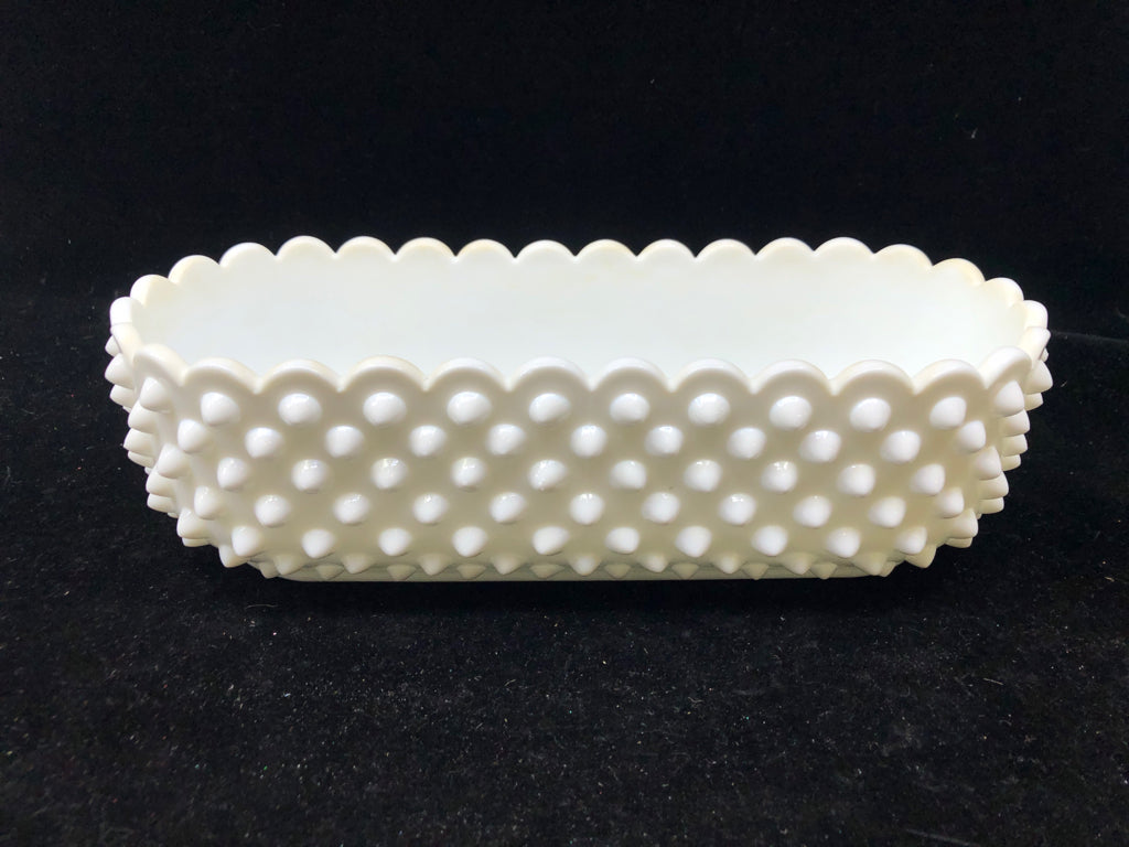 VTG OVAL MILK GLASS DISH W HOBNAIL DISH.
