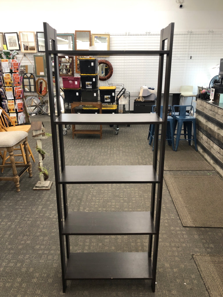 5 SHELF BROWN WOOD THIN SHELF.