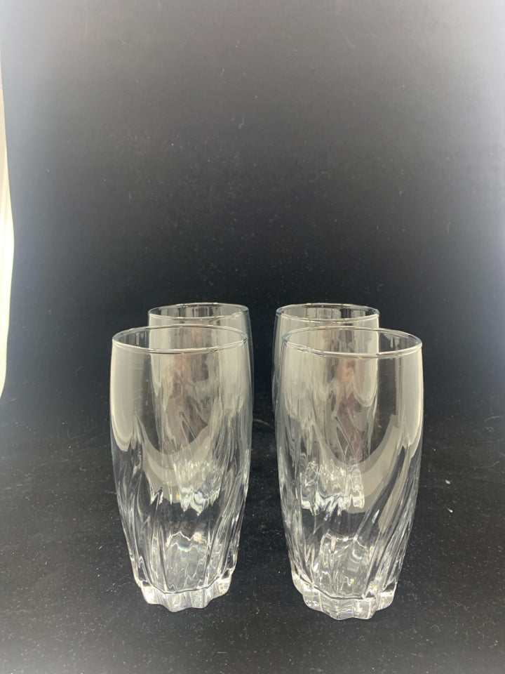 4 CUT GLASS TALL GLASSES.