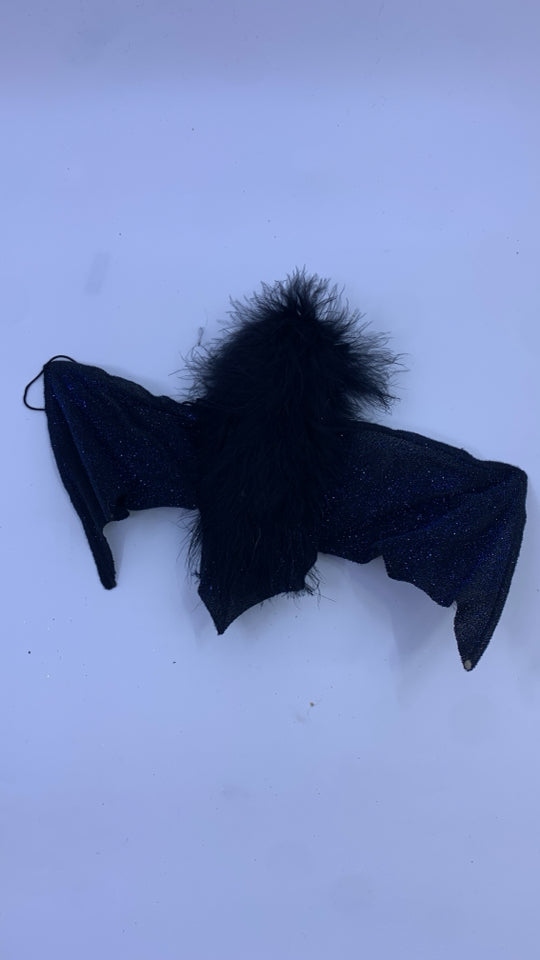 FUZZY BLACK BAT BLUE GLITTER WINGS.