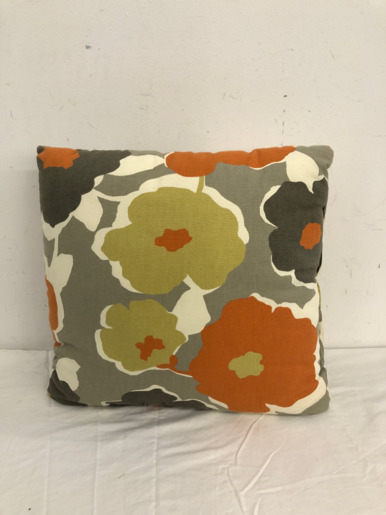 GREY AND ORANGE SQUARE PILLOW.