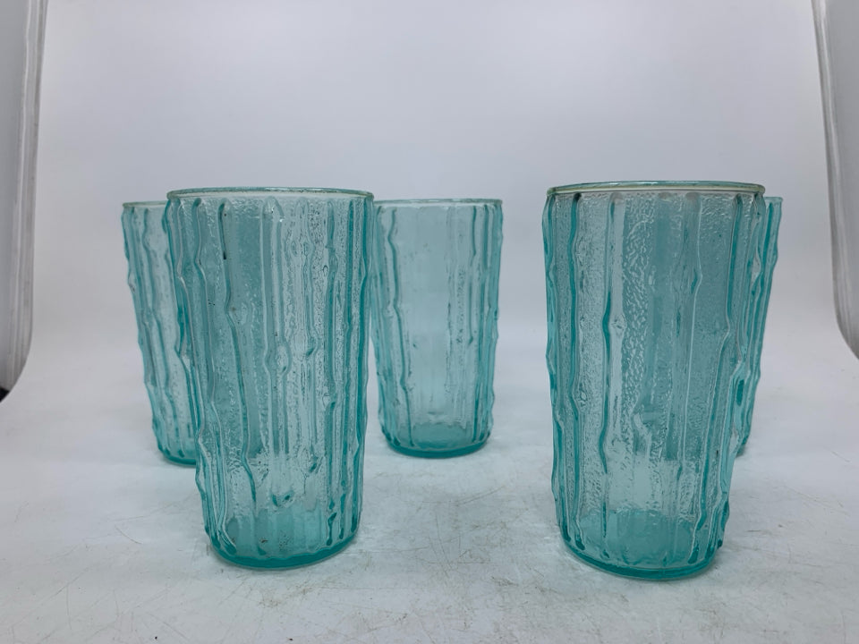 5 BAMBOO EMBOSSED SHORT TUMBLERS.