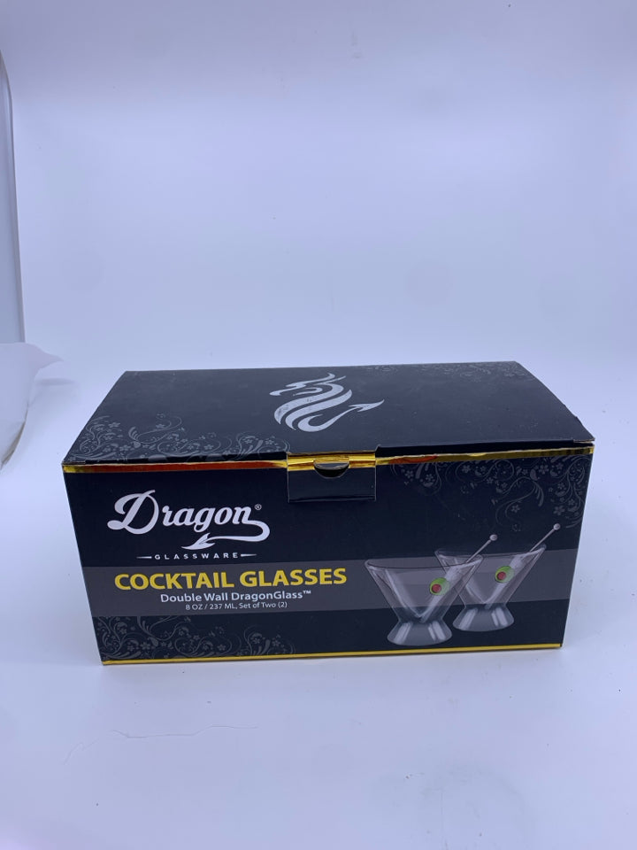 2 NIB DRAGON DOUBLE WALL COCKTAIL GLASSES.