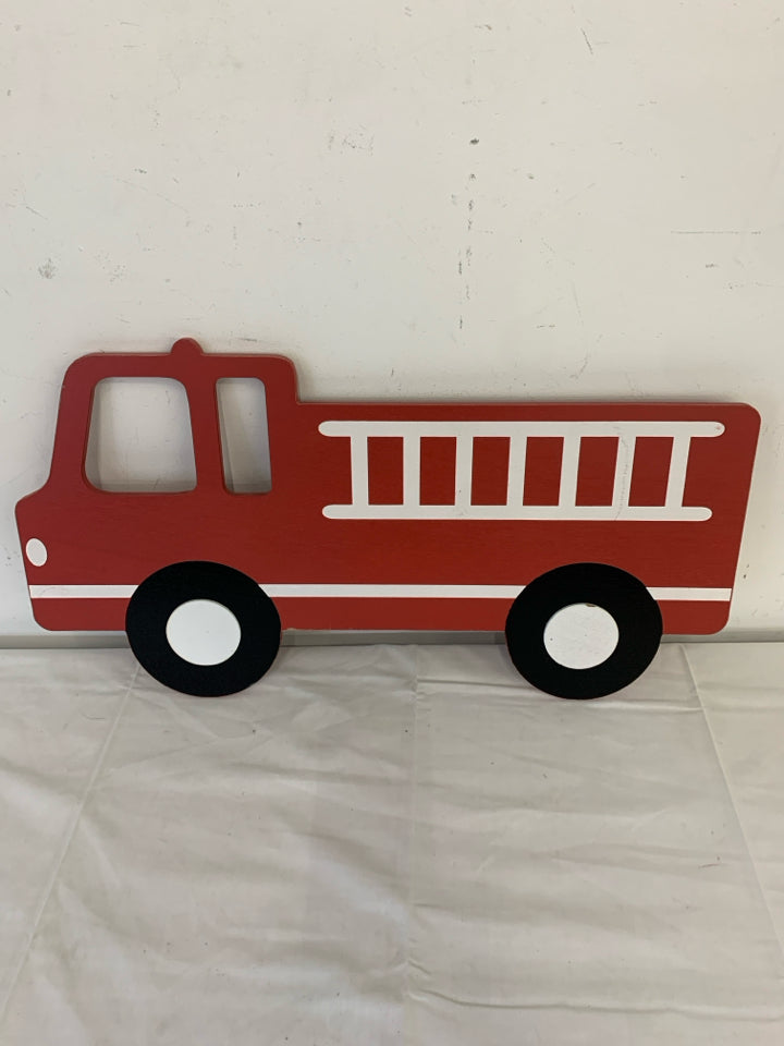 RED WOOD FIRE TRUCK WALL ART.