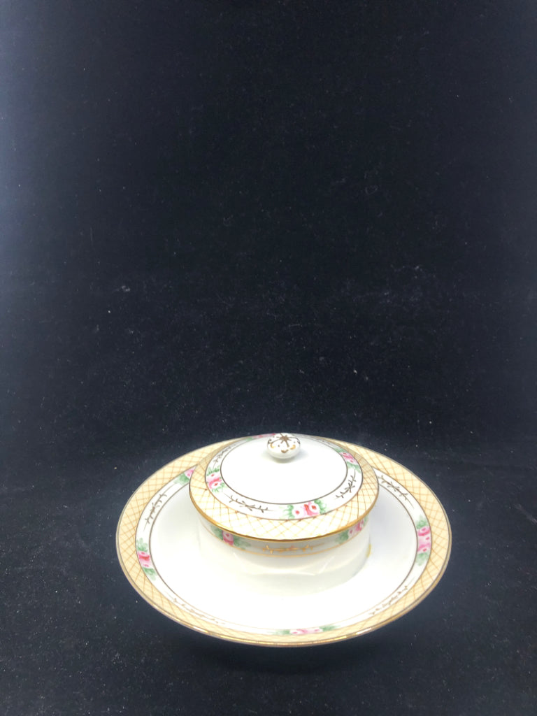 VTG YELLOW W ROSE BOWL + PLATE SERVER.