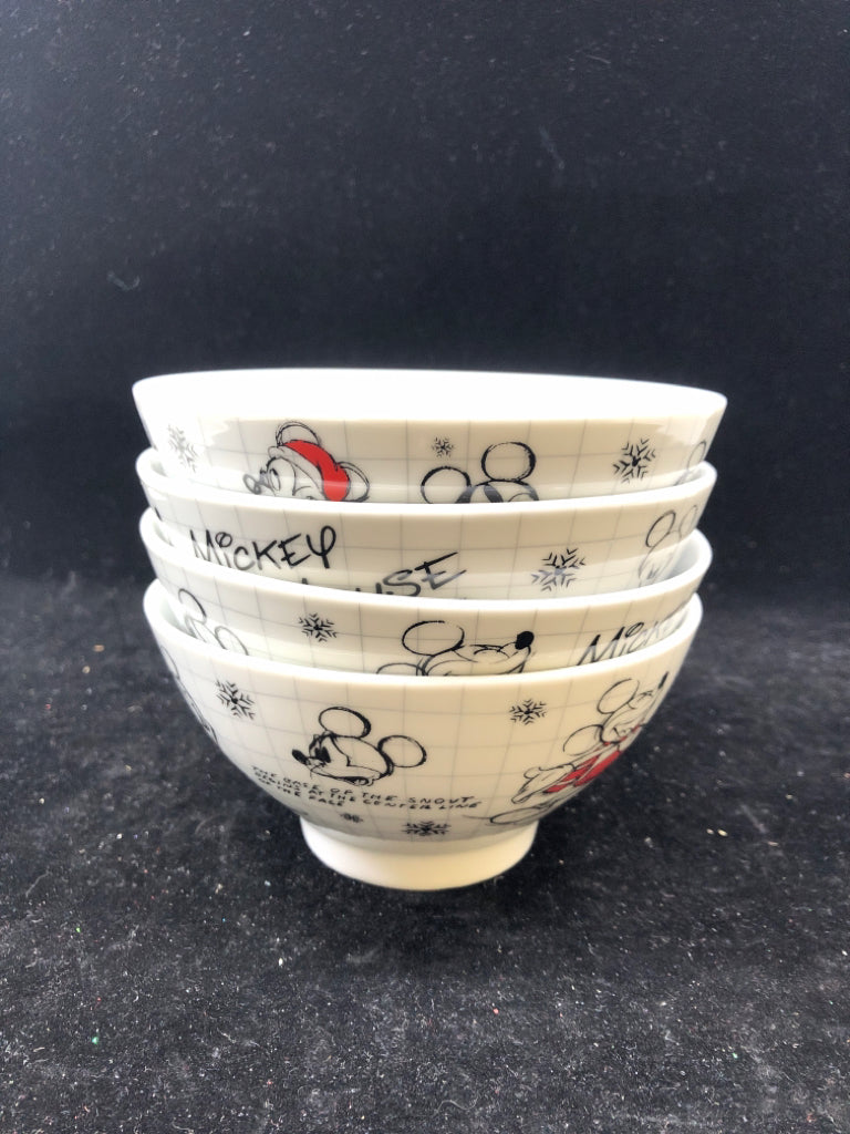 4 SKETCH ART MICKEY MOUSE SANTA BOWLS.