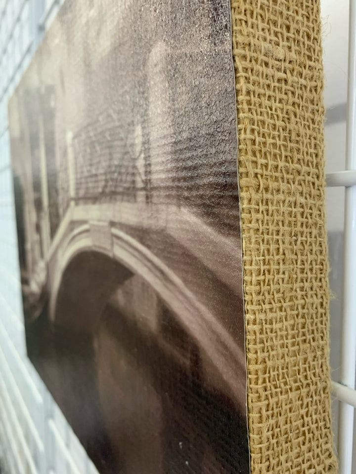 VENICE BRIDGE ON BURLAP CANVAS.