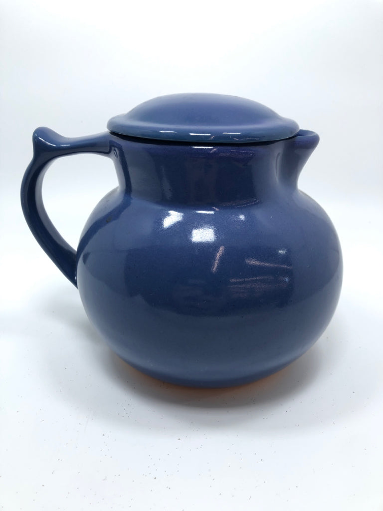 BLUE CERAMIC CUPPER COFFEE CARAFE W/LID.
