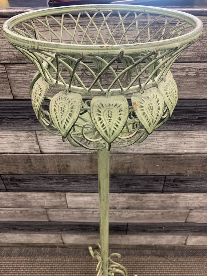 TALL GREEN DISTRESSED PLANT STAND.