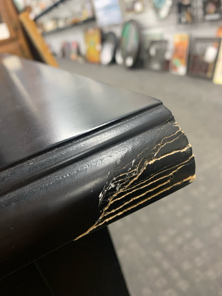 2PC BLACK WOOD DESK W/ SHELVES *MINOR WEAR.