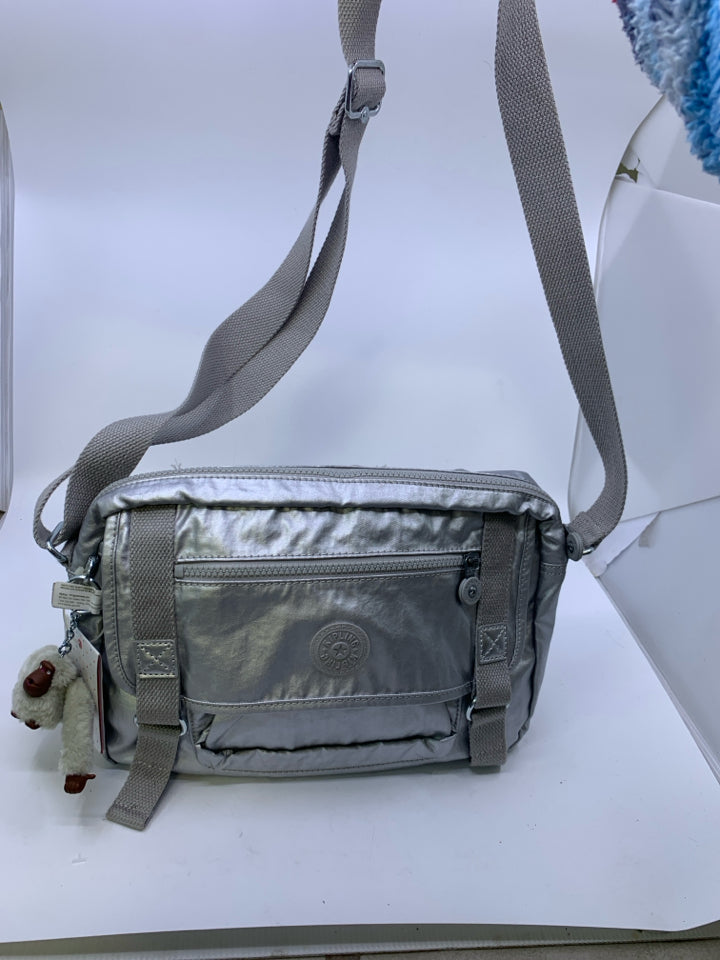 Kipling Gracy Platinum Metallic Shoulder Bag- New With Tags