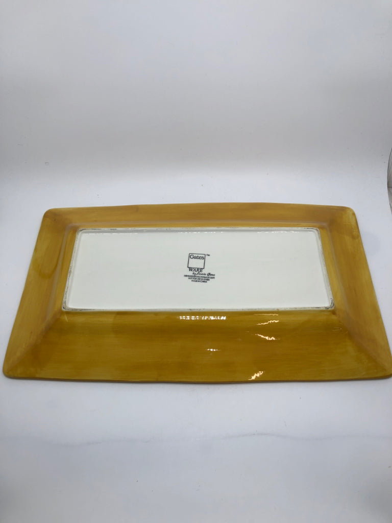 APPLES PAINTED GREEN CERAMIC PLATTER.