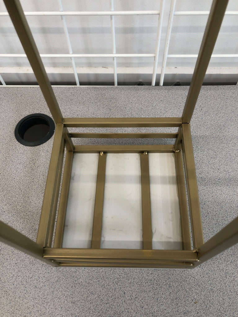 GOLD BASE MARBLE TOP PLANT STAND.