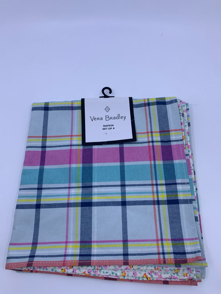 4 NEW PLAID PASTEL NAPKINS-VERA BRADLEY