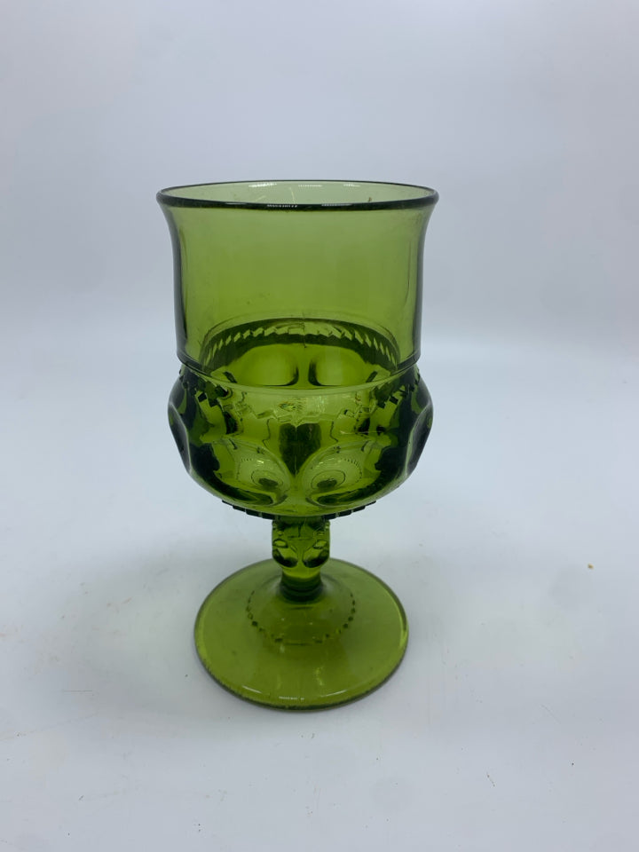 4 VTG GREEN GLASS GOBLETS.