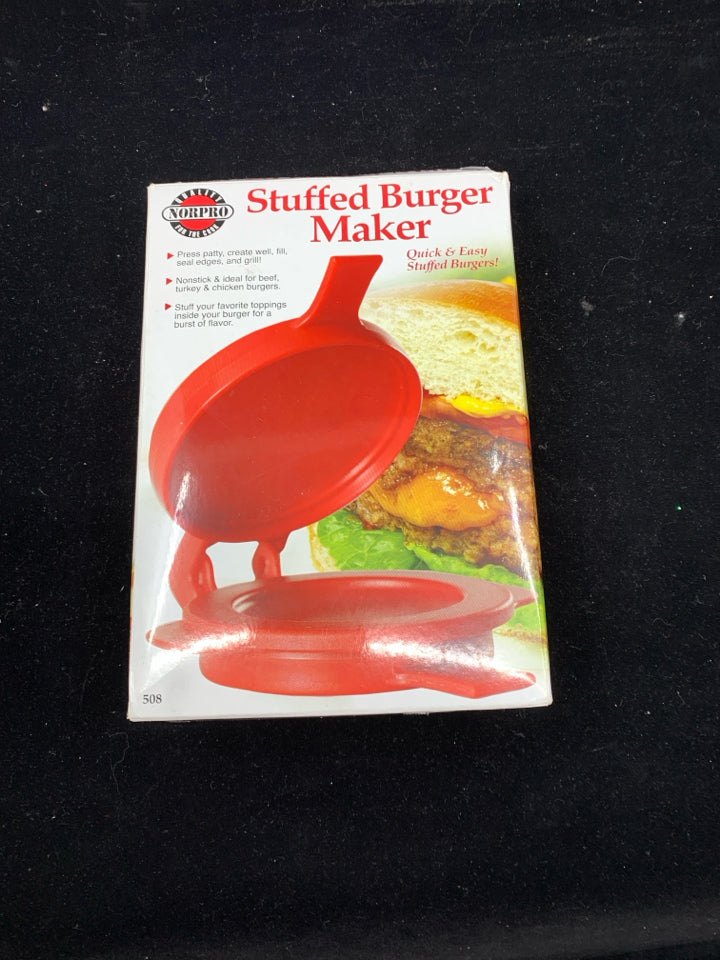 NIB STUFFED BURGER MAKER.