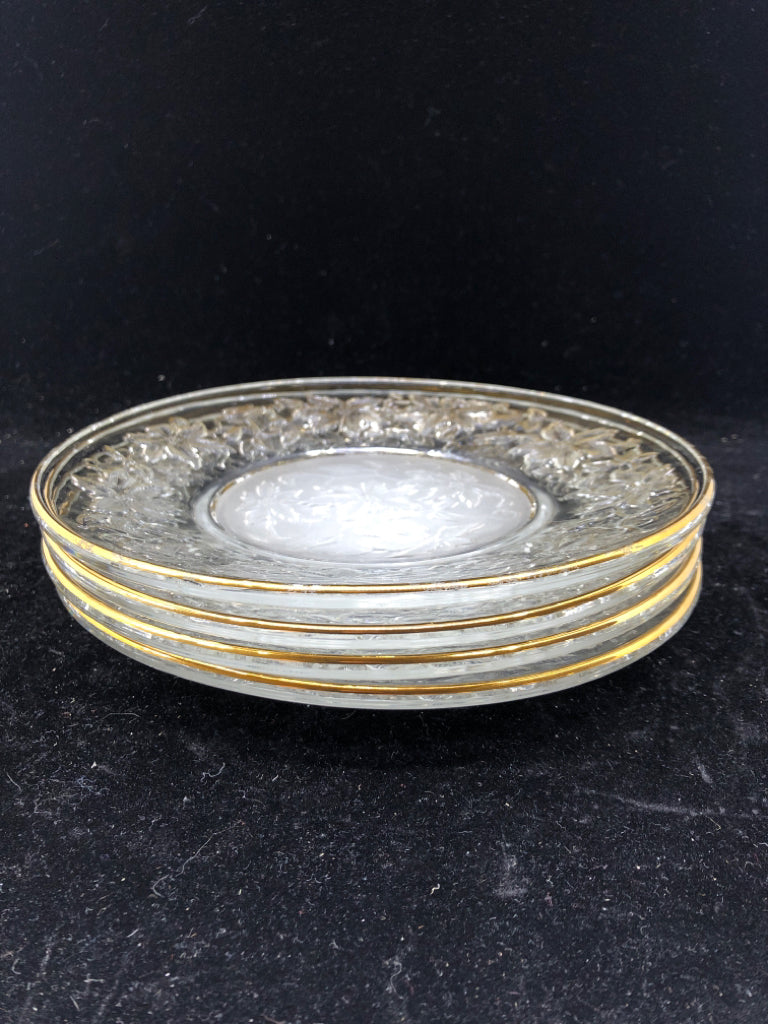 4 FANTASIA GOLD RIM FROSTED POINSETTIA DESSERT PLATES.
