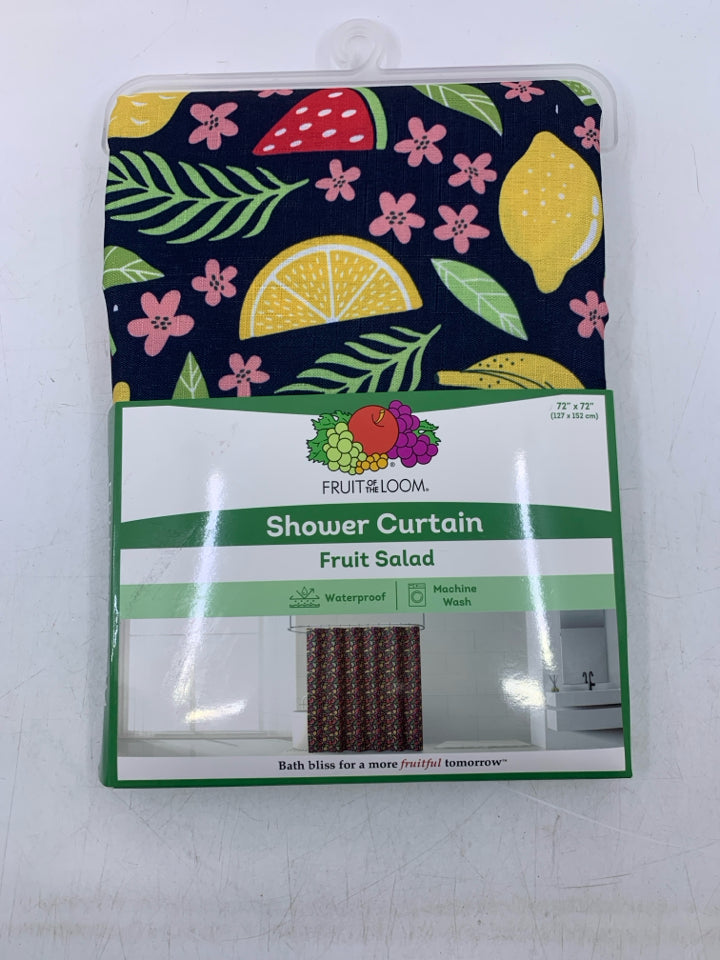 NIP BLACK SHOWER CURTAIN WAS ASSORTED FRUITS.