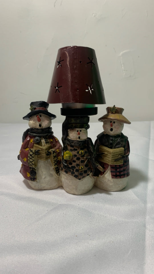 3 STACKED SNOWMAN TEA LIGHT CANDLE LAMP.
