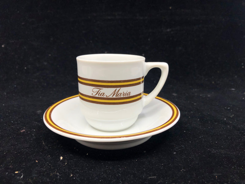 4PC BROWN AND YELLOW STRIPE TIA MARIA ESPRESSO SET - 2 CUPS, 2 SAUCERS.