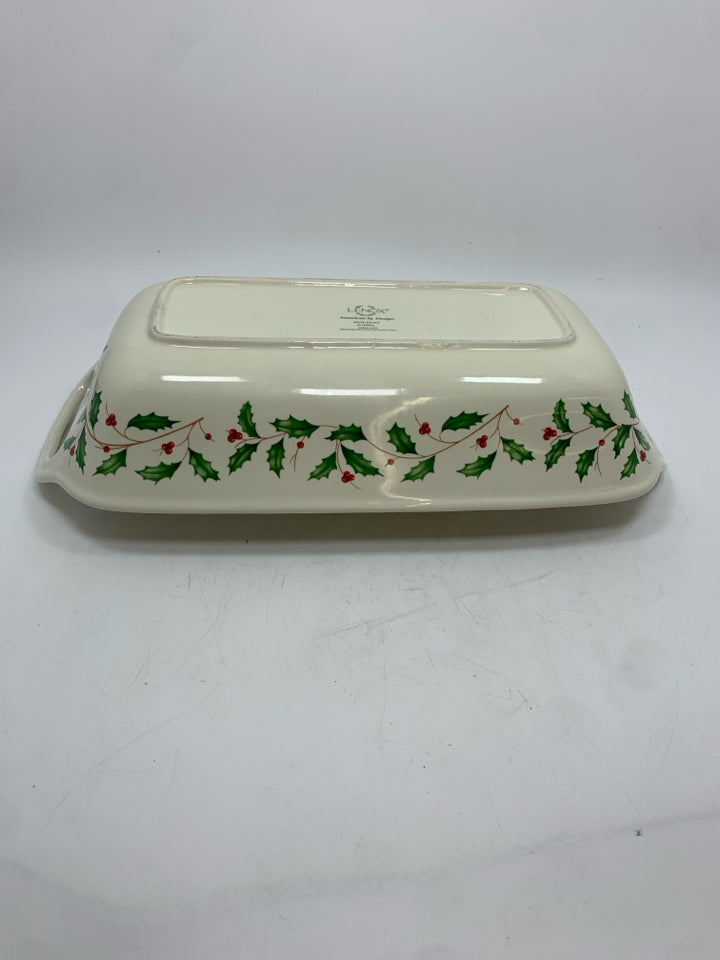 LENOX HOLLY PATTERN BAKING PAN W/ HANDLES.