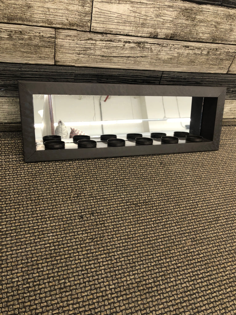 METAL DISTRESSED VOTIVE HOLDER W/MIRROR WALL HANGING.