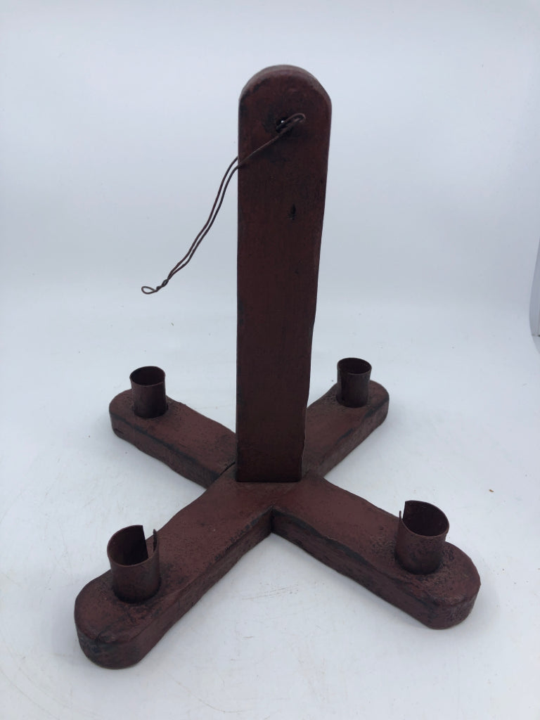 MAROON WOOD PILLAR CANDLE HOLDER 4 SLOT.