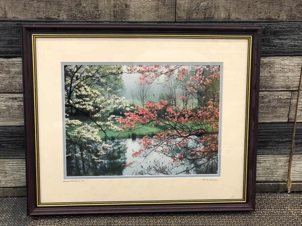 VTG FLORAL AND LAKE WALL ART- SIGNED.