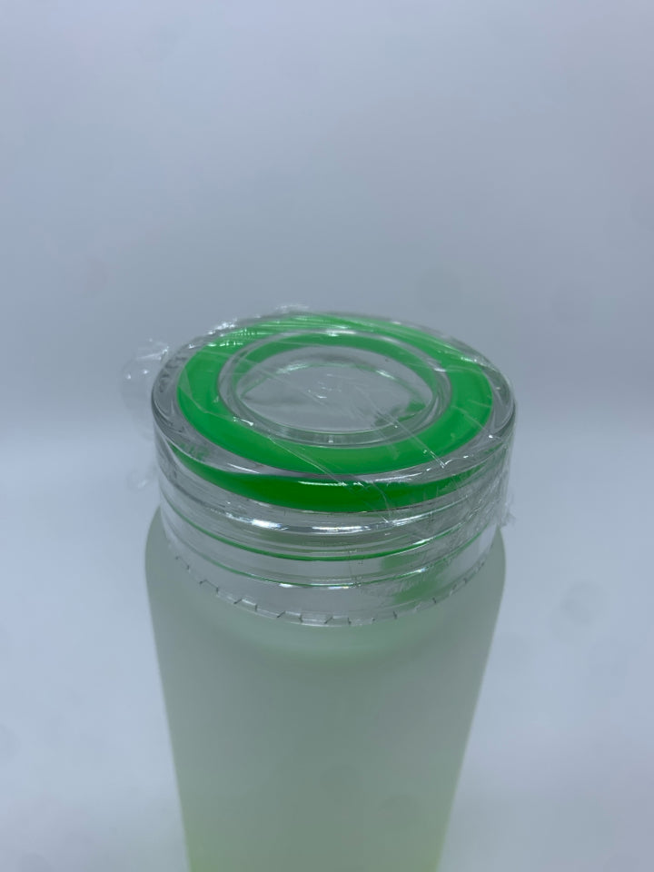 NIB FROSTED GREEN GLASS TRAVEL CUP.
