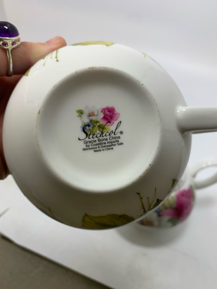 3 PC ASSORTED FLOWERS TEACUP/TEAPOT CUP.