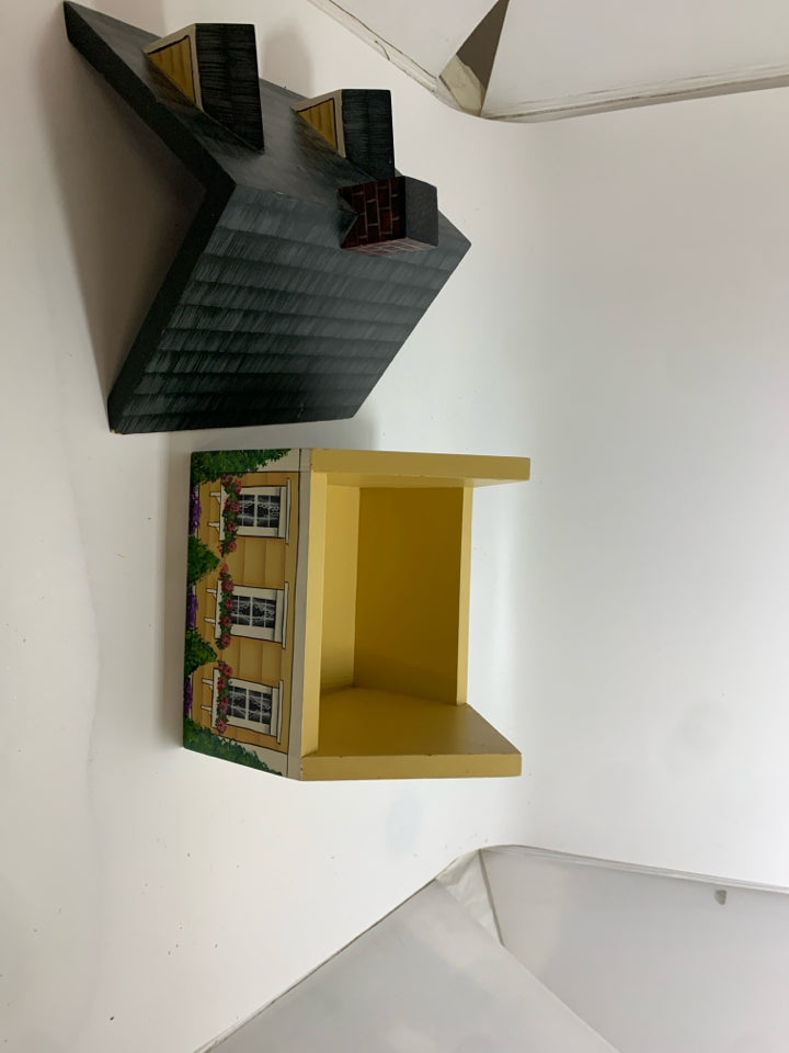 PRIMITIVE WOODEN PAINTED HOUSE W/LID.
