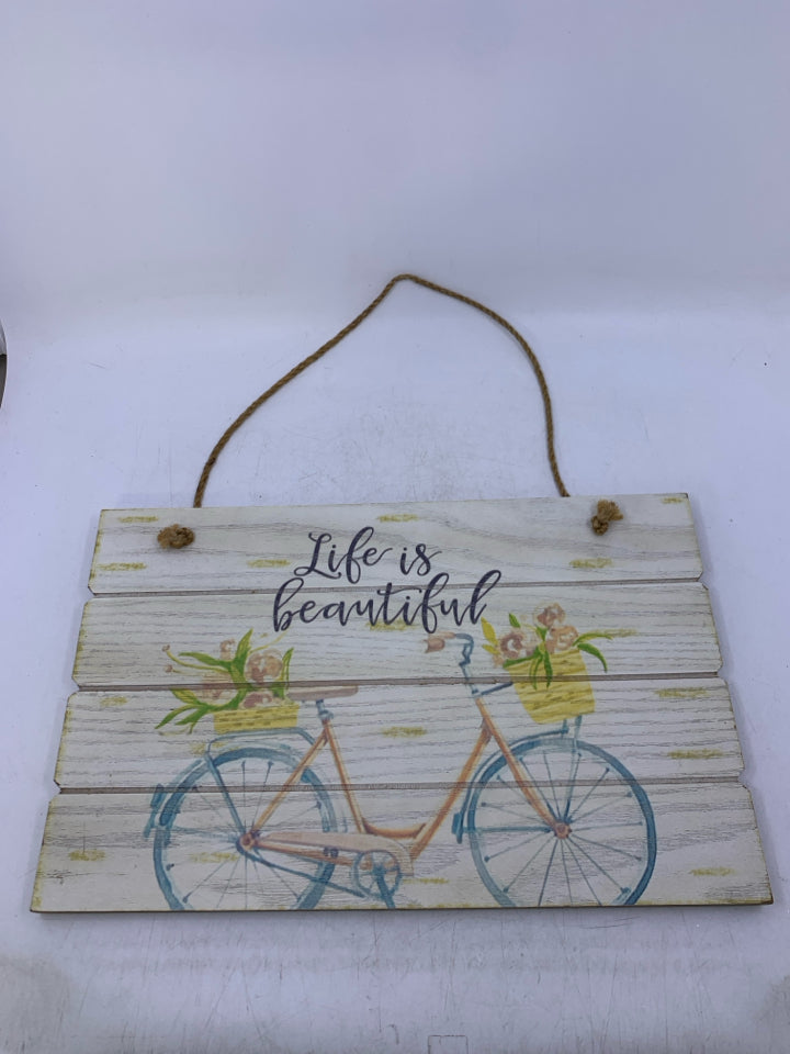LIFE IS BEAUTIFUL W/ BIKE WALL HANGING.