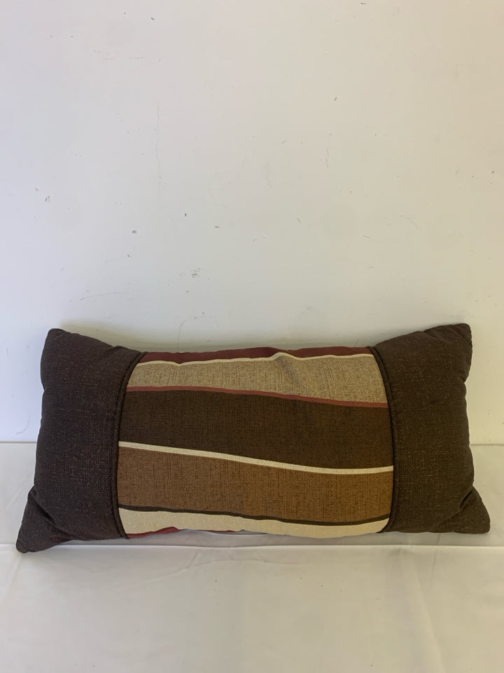 BROWN,CREAM,MAROON STRIPE LONG THROW PILLOW.