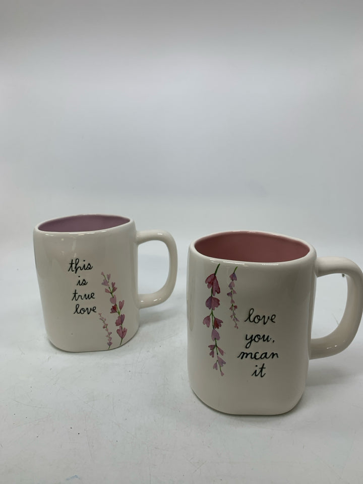 THIS IS,LOVE, MEAN IT MUG SET PURPLE/PINK INSIDES.