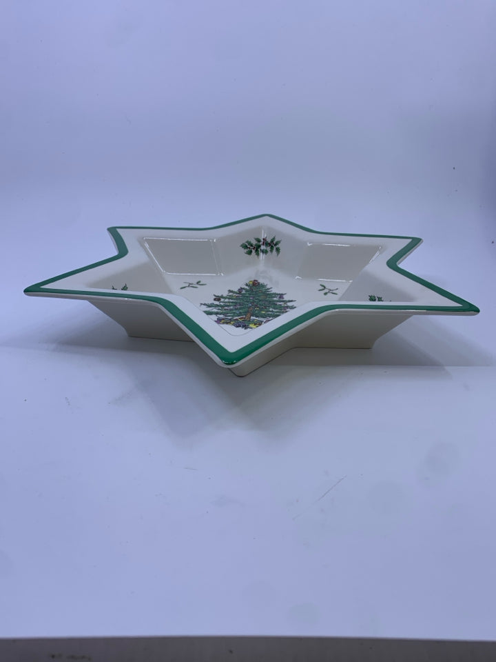 SPODE CHRISTMAS TREE GREEN STAR EDGE SERVING DISH.