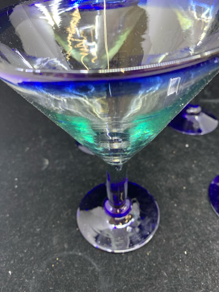 6PC BLOWN GLASS 5 MARGARITA GLASS AND A SALT RIM BOWL.