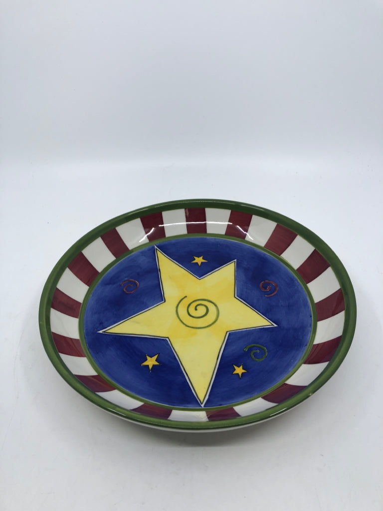 RED WHITE AND BLUE W YELLOW STAR PLATE.