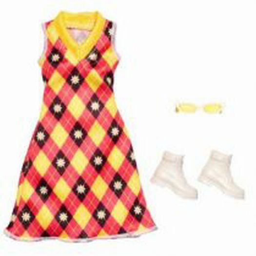 Barbie Fashion Pack of Doll Clothes, Complete Look Set with Argyle Dress and Acc