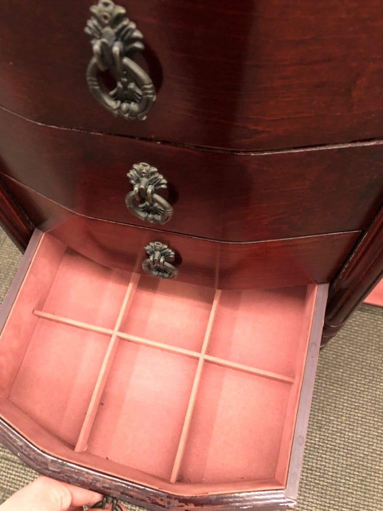 CHERRY WOOD 8-DRAWER LOCKING ARMOIRE W/SIDE DOORS.