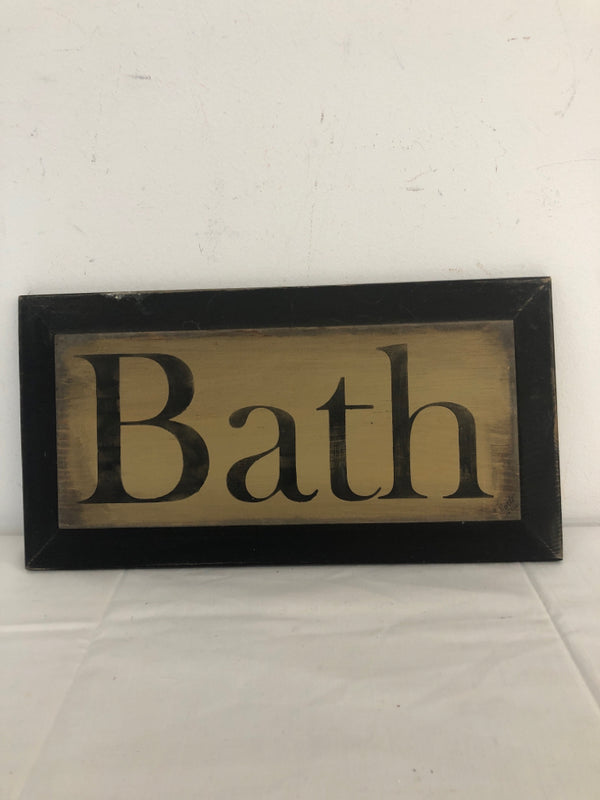 WOOD "BATH" WALL HANGING.