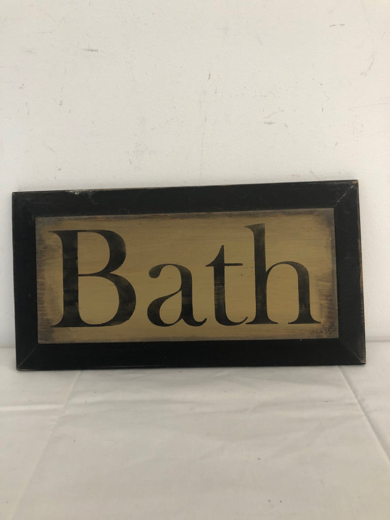 WOOD "BATH" WALL HANGING.