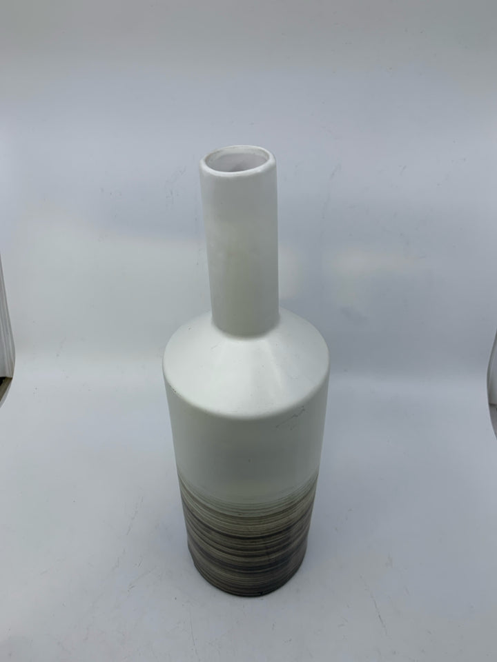 2 TONED VASE W/ WHITE TOP/LINED BOTTOM LONG NECK.