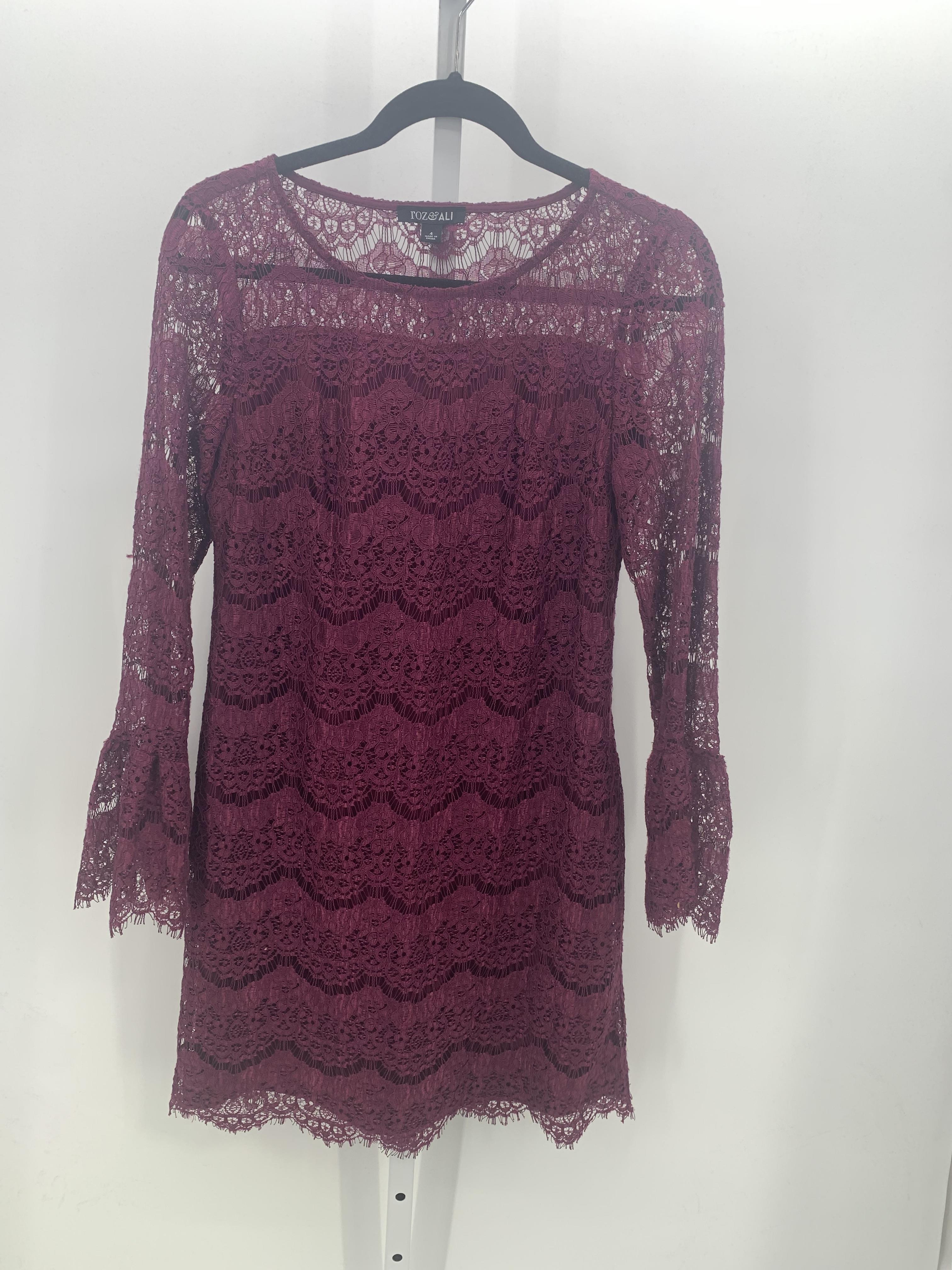 Roz & Ali Size 4 Misses Long Sleeve Dress - Purple / 4 Roz & Ali Size 4 Misses Long Sleeve Dress - Purple / 4