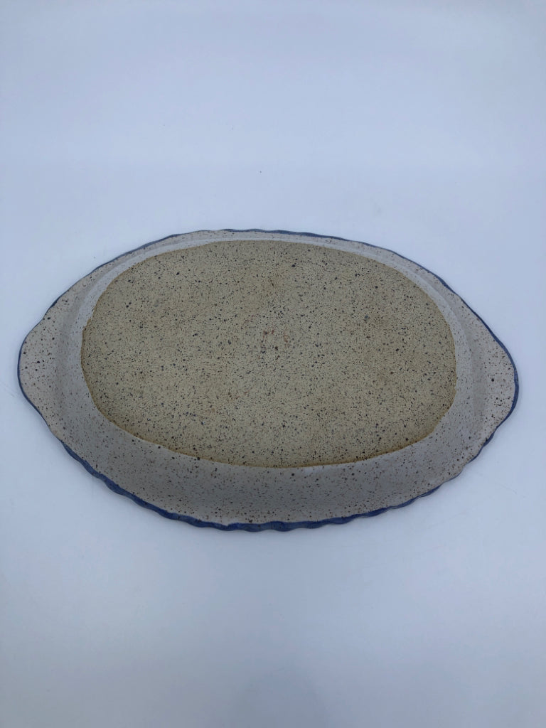 BLUE POTTERY OVAL DISH.