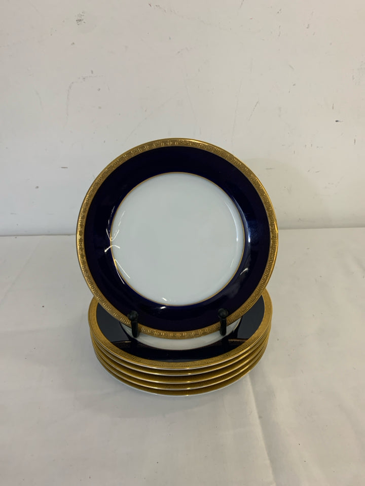 6 LEGACY VALHALLA NAVY AND GOLD LUNCH PLATES.