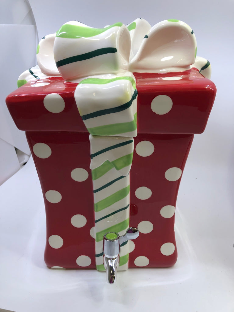 LARGE CERAMIC RED PRESENT DRINK DISPENSER.
