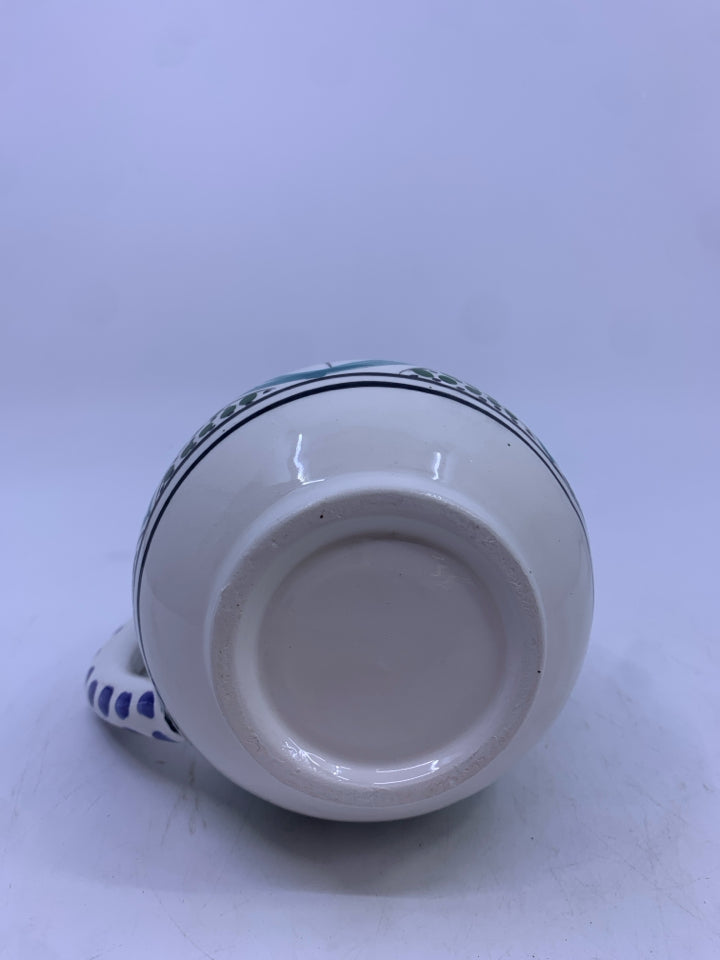 HANDMADE BLUE W RED ACCENTS MUG/PITCHER.
