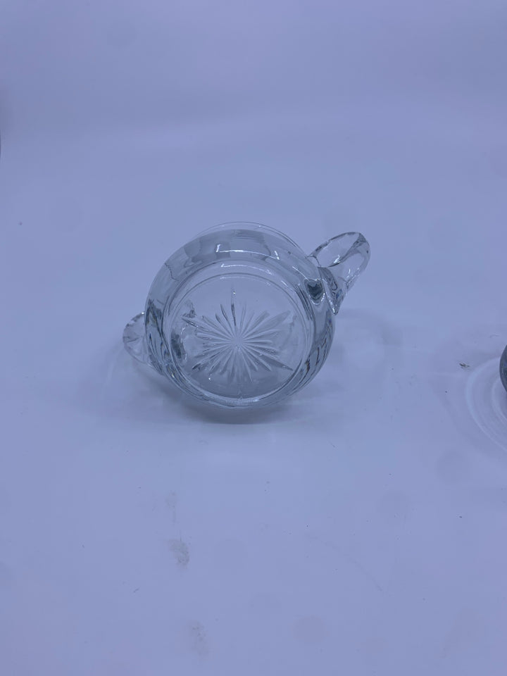 ETCHED GLASS CREAMER AND SUGAR SET.