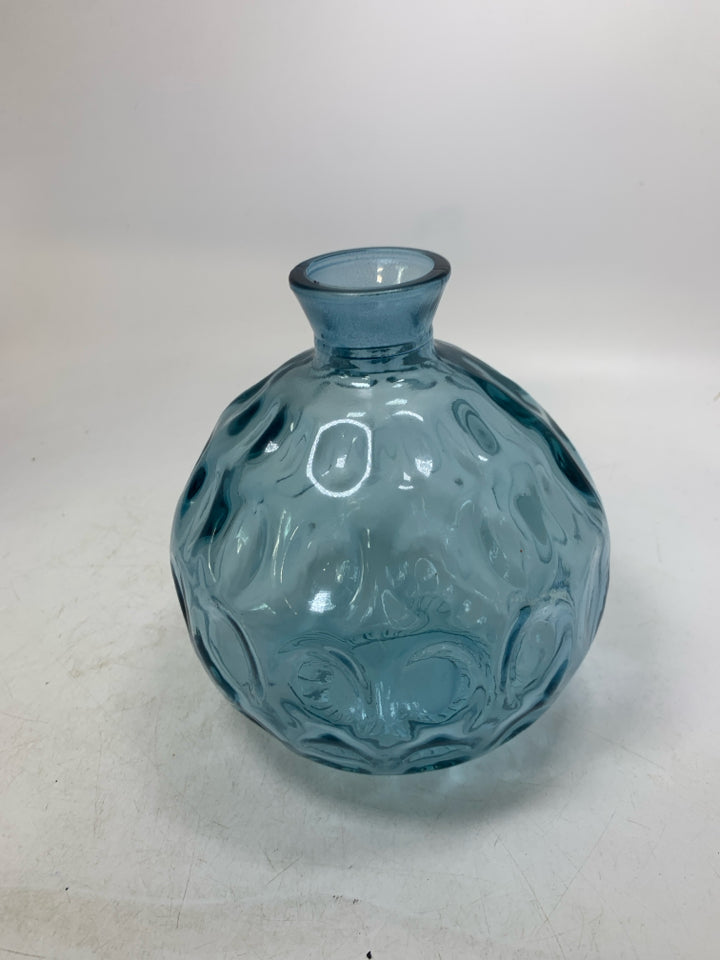 CIRCLE IMPRINTS LIGHT BLUE GLASS VASE.